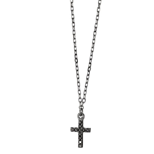 Collier Silber Zirkonia 11 Steine schwarz rhodiniert Kreuz 36-41 cm verstellbar