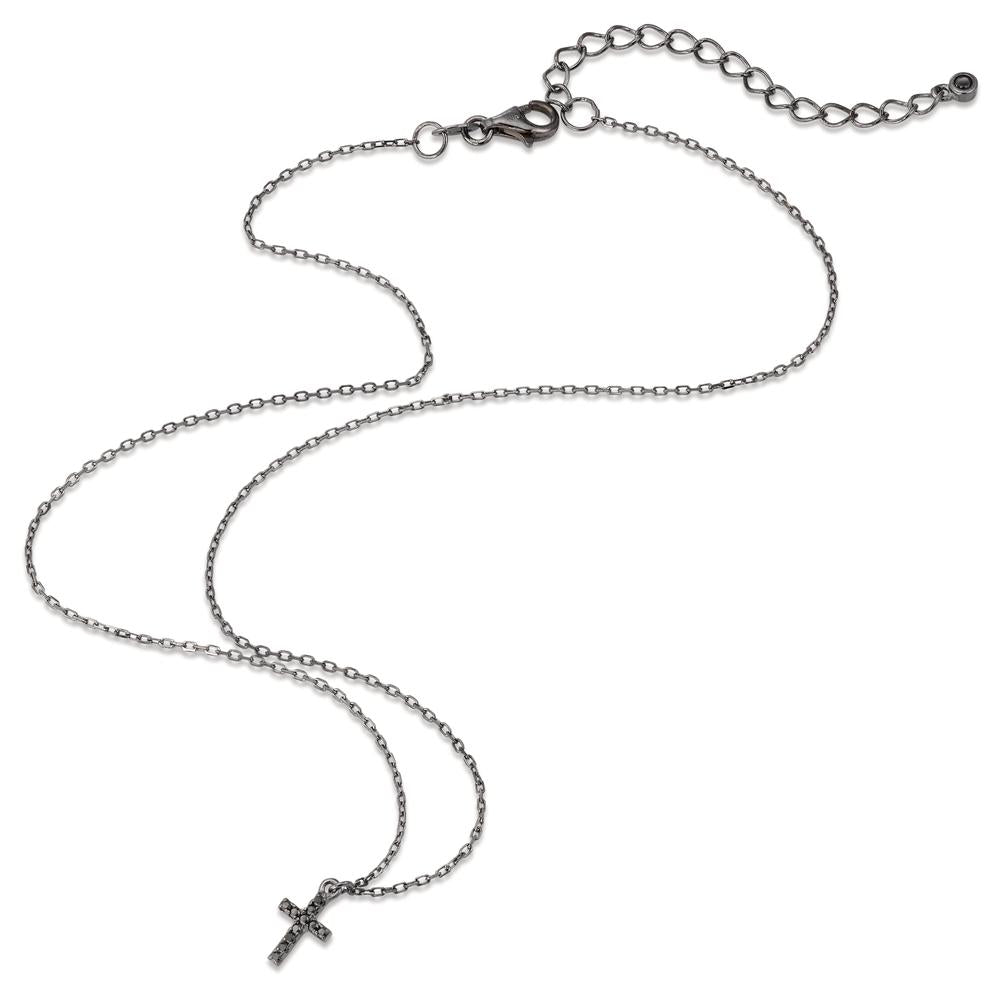 Collier Silber Zirkonia 11 Steine schwarz rhodiniert Kreuz 36-41 cm verstellbar
