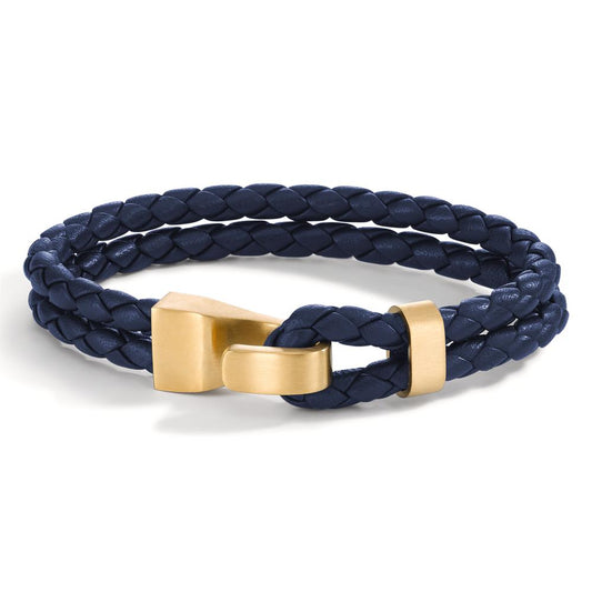 Armband VADINO Gold aus Edelstahl, Flechtleder NAVY BLUE, 19cm