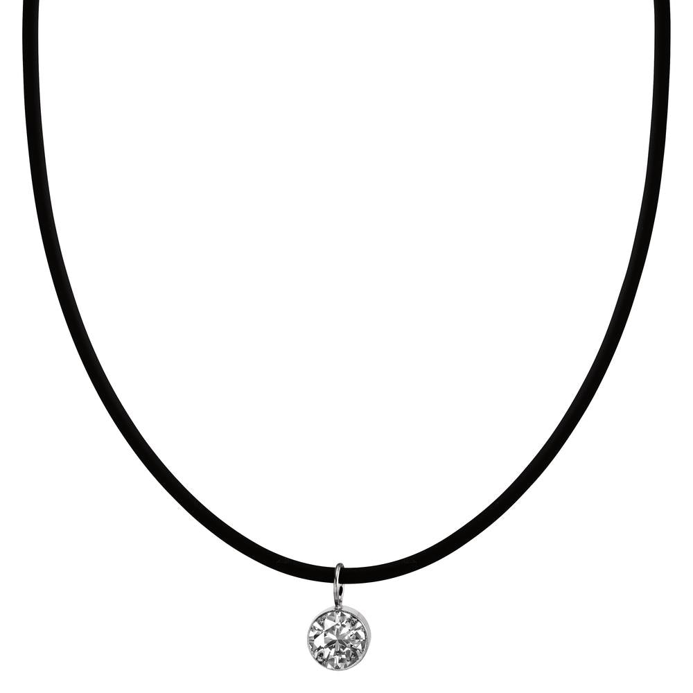 Collier Kautschuk, Edelstahl, Silber Zirkonia weiss rhodiniert 42 cm