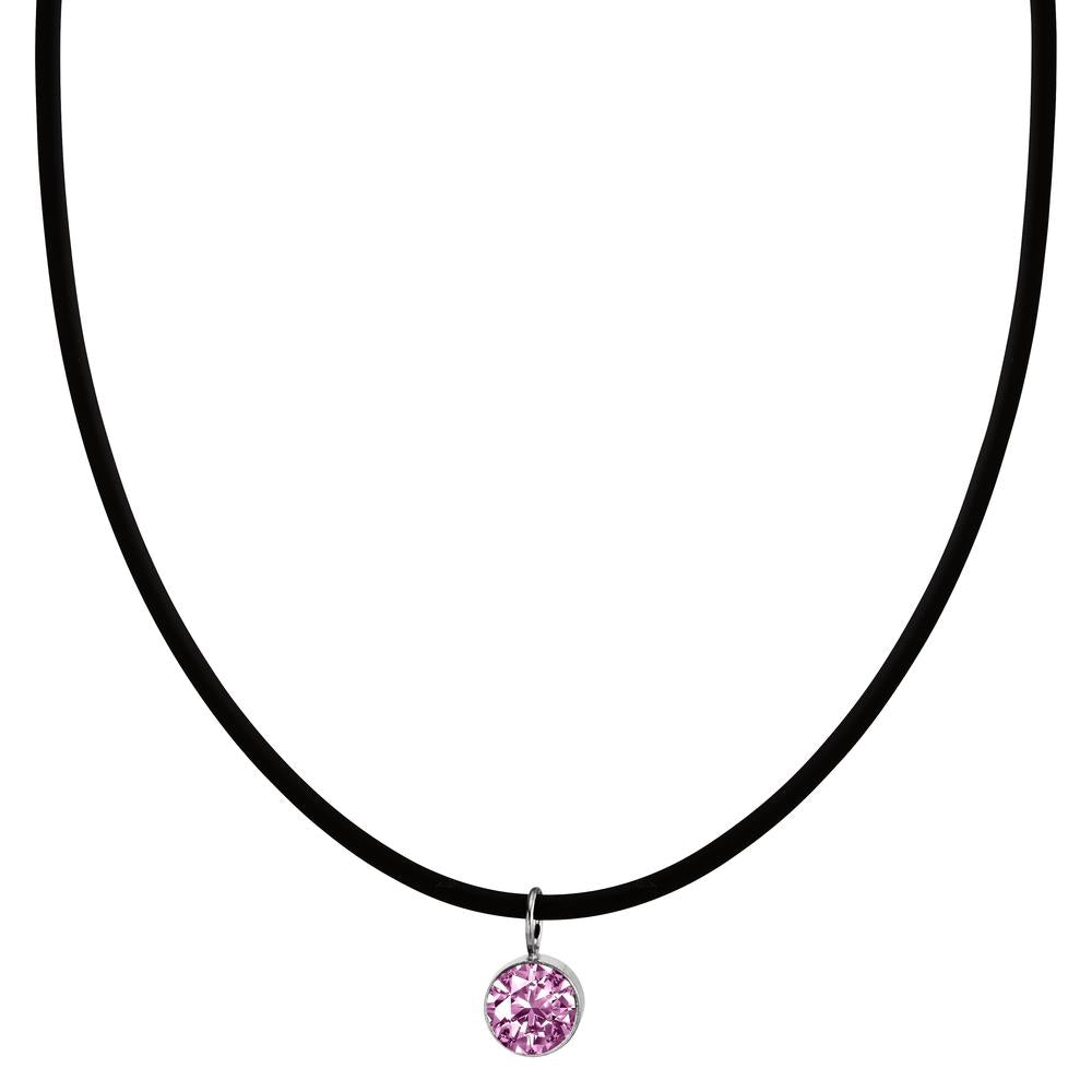 Collier Kautschuk, Edelstahl, Silber Zirkonia rosa 42 cm