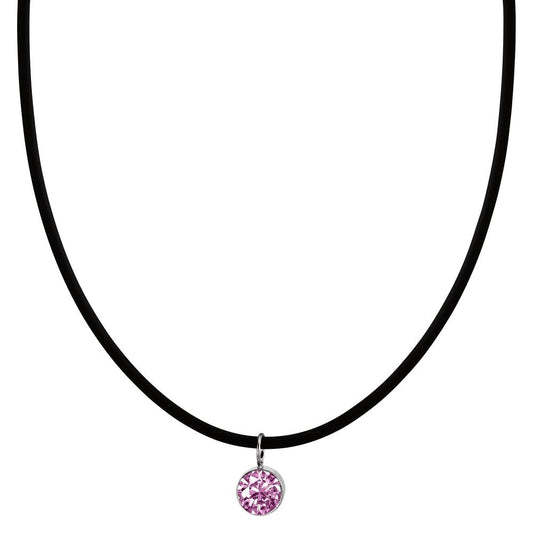Collier Kautschuk, Edelstahl, Silber Zirkonia rosa 42 cm