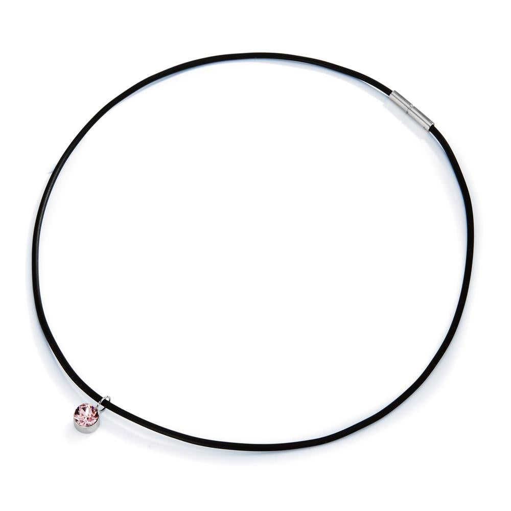 Collier Kautschuk, Edelstahl, Silber Zirkonia rosa 42 cm