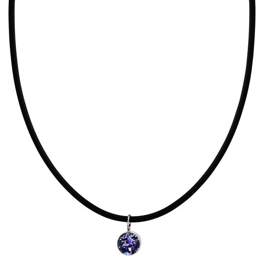 Collier Kautschuk, Edelstahl, Silber Zirkonia violett 42 cm