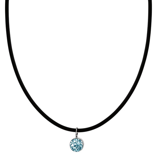 Collier Kautschuk, Edelstahl, Silber Zirkonia aqua 42 cm