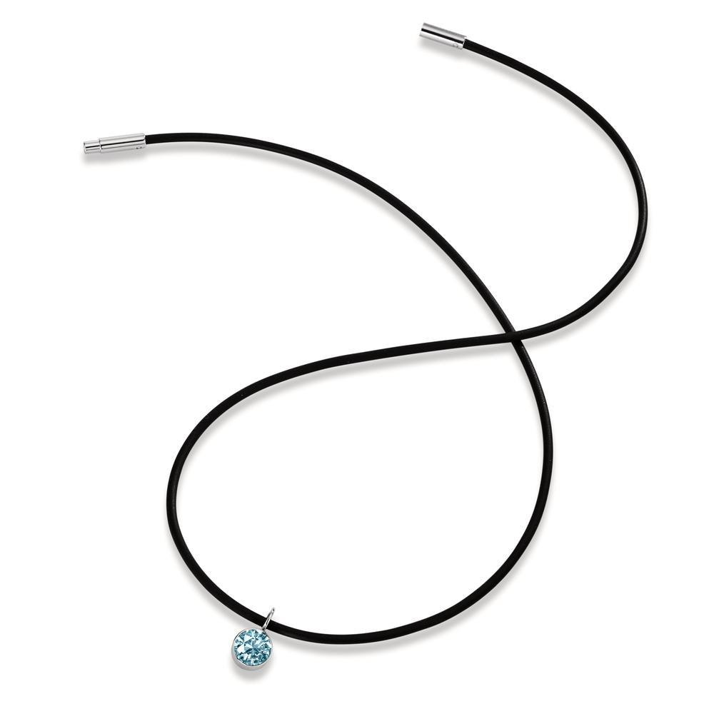 Collier Kautschuk, Edelstahl, Silber Zirkonia aqua 42 cm