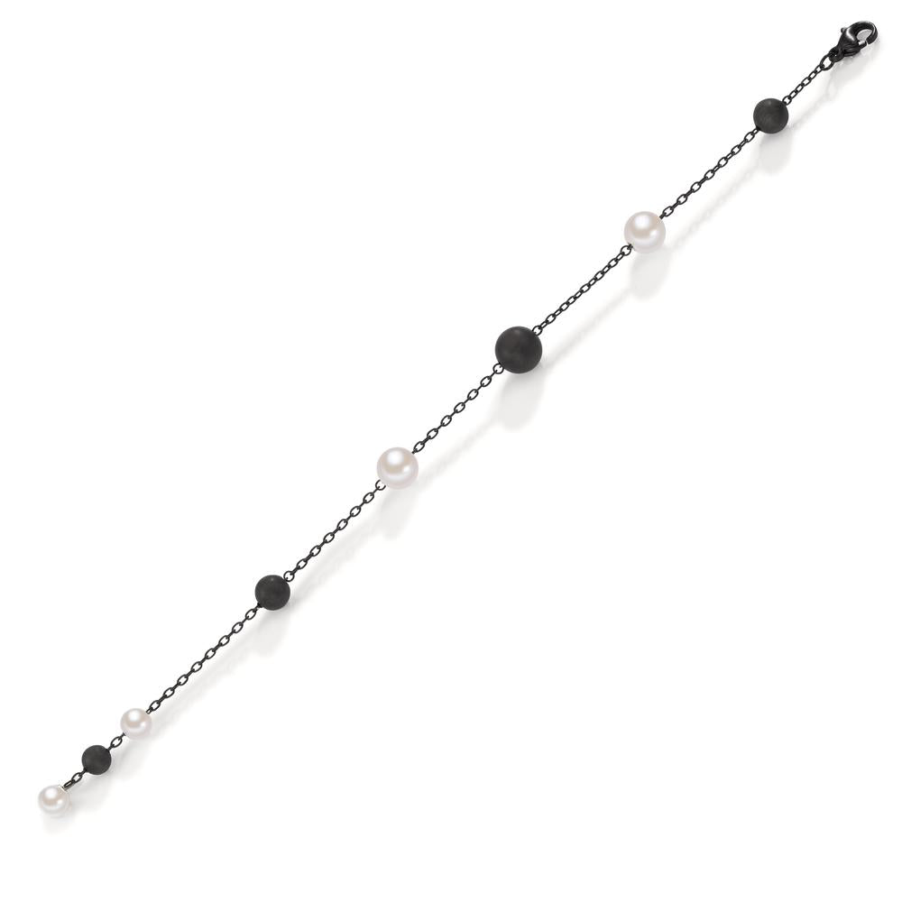 Schwarze Armkette mit Carbon- und Muschelperlen, 17 - bis 18.5 cm verstellbar
