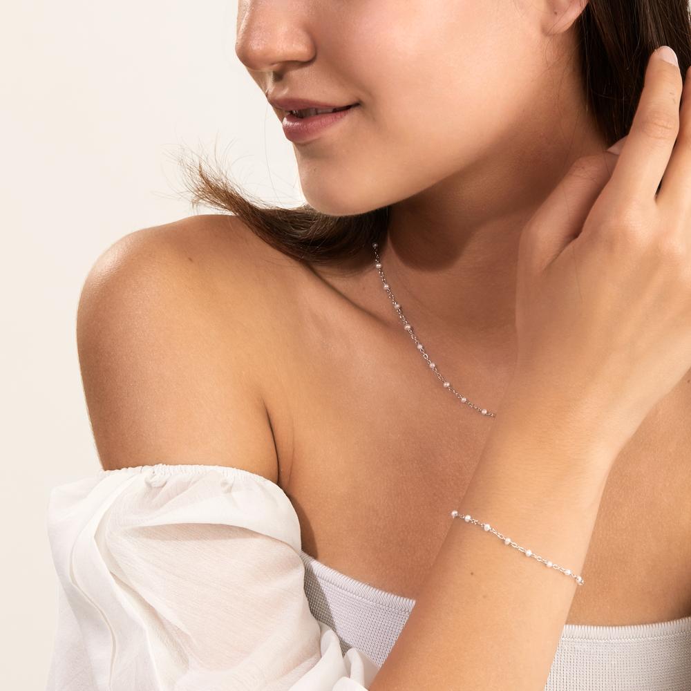 Collier Silber rhodiniert Süsswasserzuchtperle weiss, 18 Perlen, 2.5 mm 42 cm