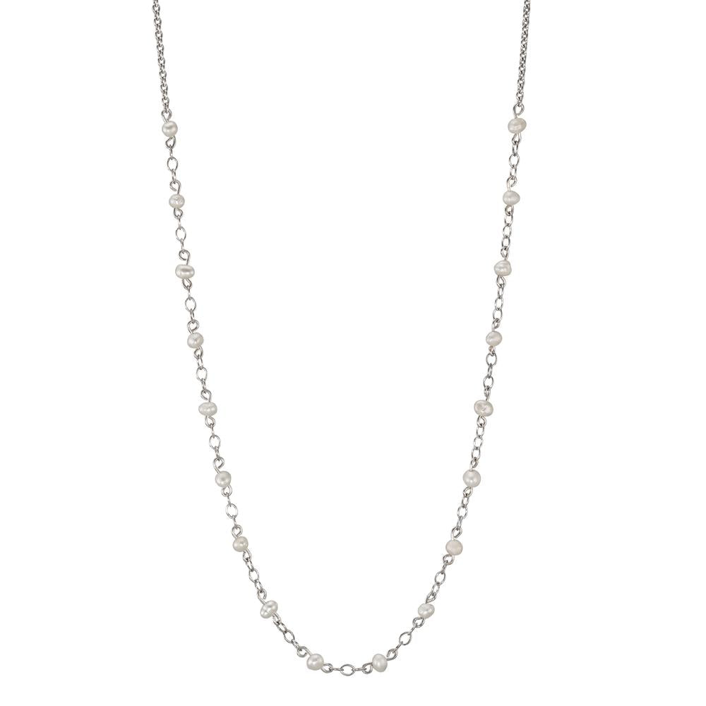 Collier Silber rhodiniert Süsswasserzuchtperle weiss, 18 Perlen, 2.5 mm 42 cm