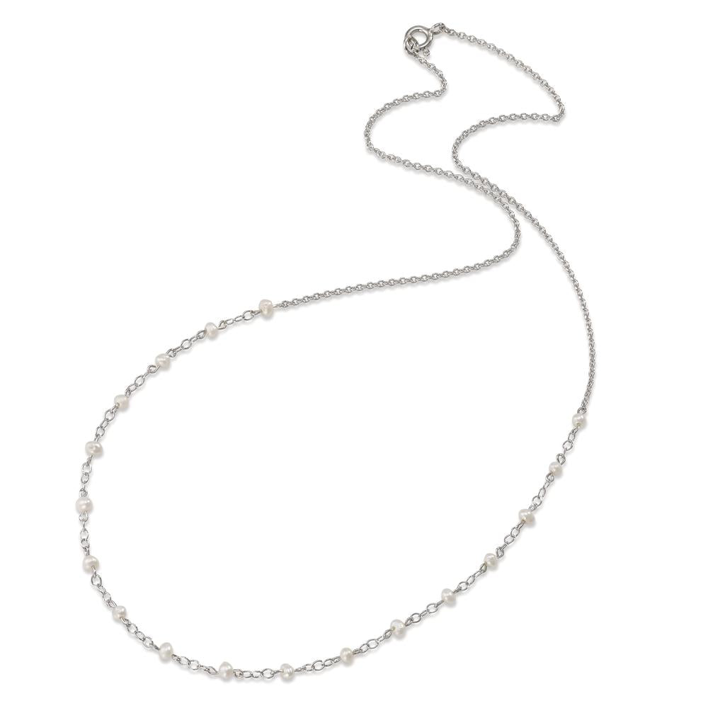Collier Silber rhodiniert Süsswasserzuchtperle weiss, 18 Perlen, 2.5 mm 42 cm