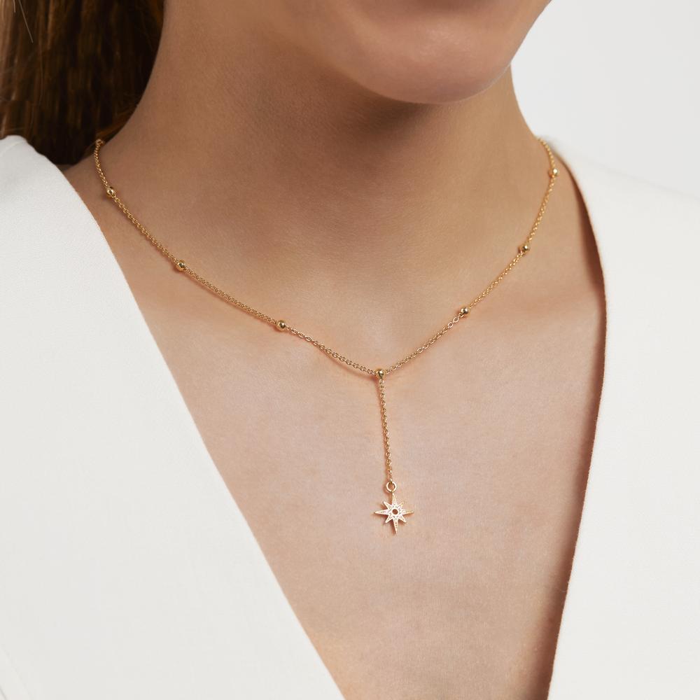Collier Silber Zirkonia gelb vergoldet Stern 42-47 cm verstellbar, Made in Italy