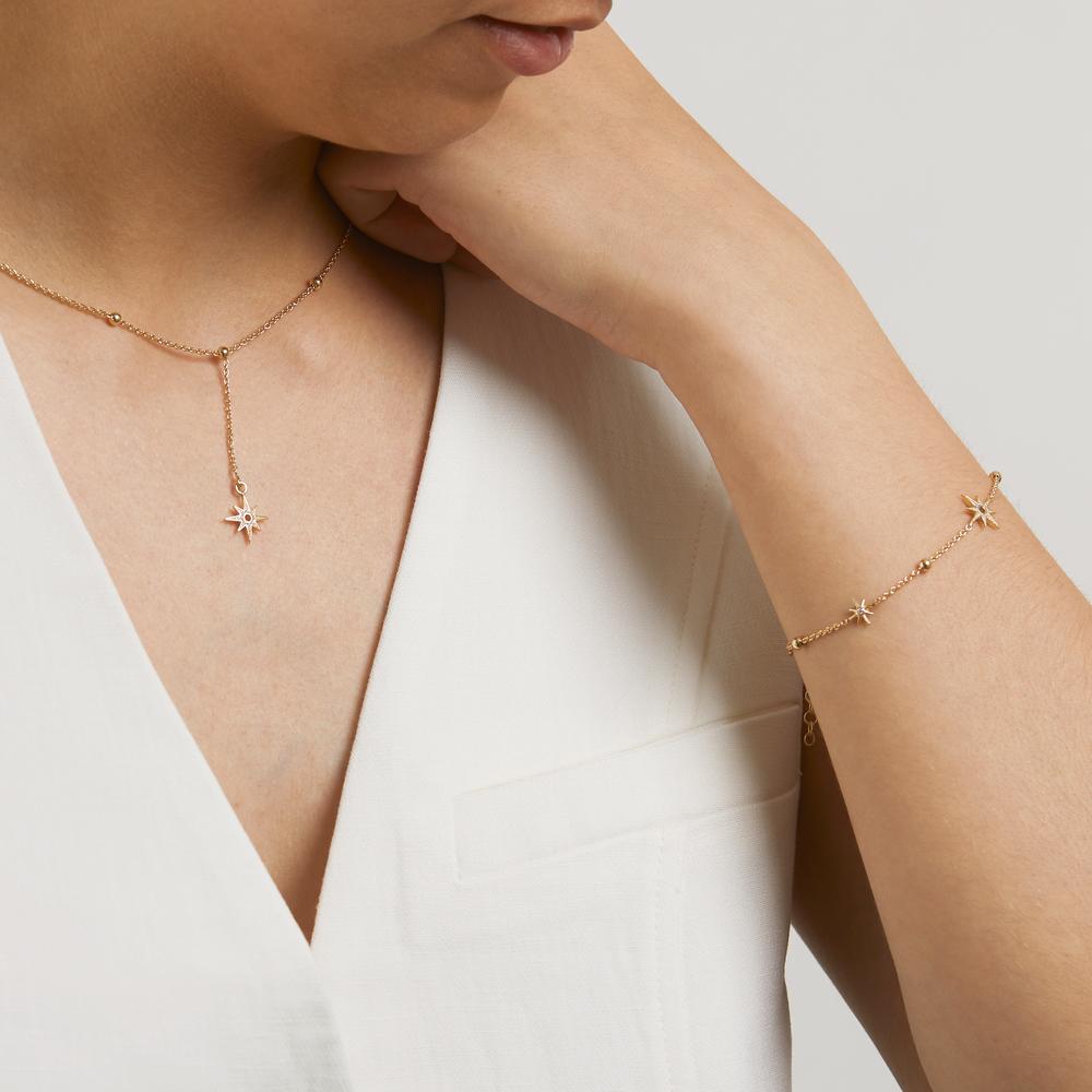Collier Silber Zirkonia gelb vergoldet Stern 42-47 cm verstellbar, Made in Italy