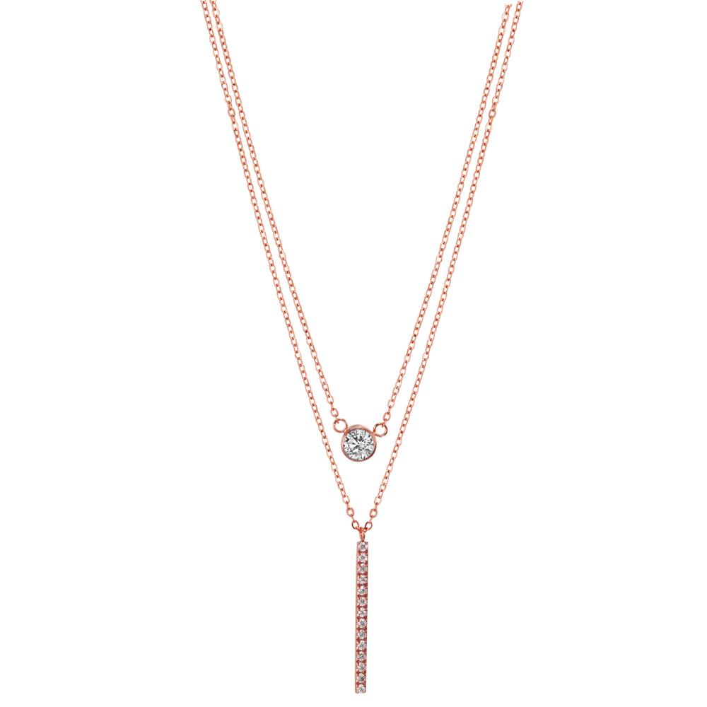 Collier Edelstahl Zirkonia 15 Steine rosé IP beschichtet 40-45 cm verstellbar