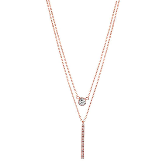 Collier Edelstahl Zirkonia 15 Steine rosé IP beschichtet 40-45 cm verstellbar