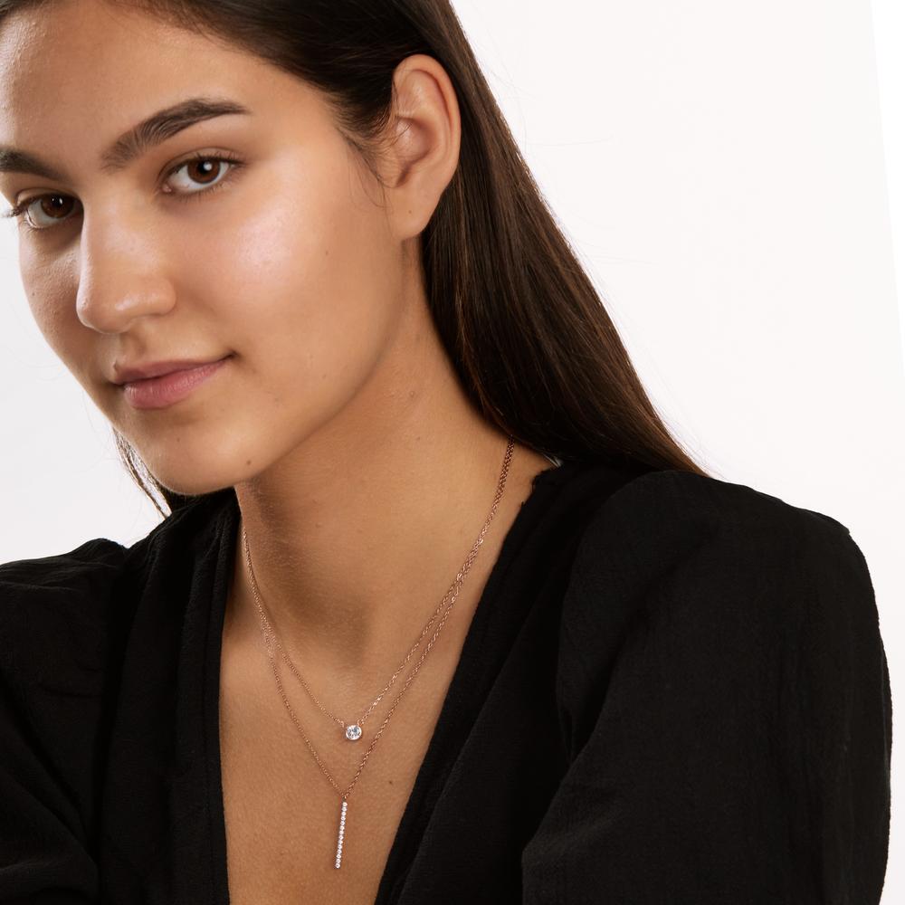 Collier Edelstahl Zirkonia 15 Steine rosé IP beschichtet 40-45 cm verstellbar