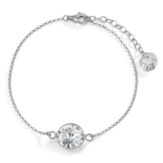 Armband Silber Zirkonia weiss, 2 Steine rhodiniert 17.5-20.5 cm verstellbar Ø11 mm