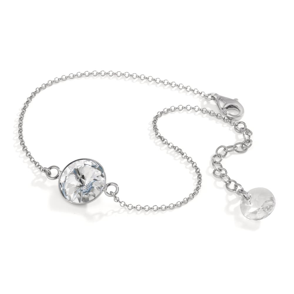 Armband Silber Zirkonia weiss, 2 Steine rhodiniert 17.5-20.5 cm verstellbar Ø11 mm