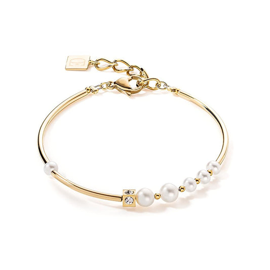 Armband Edelstahl gelb IP beschichtet Süsswasserzuchtperle 17.5-20.5 cm verstellbar, Made in Germany