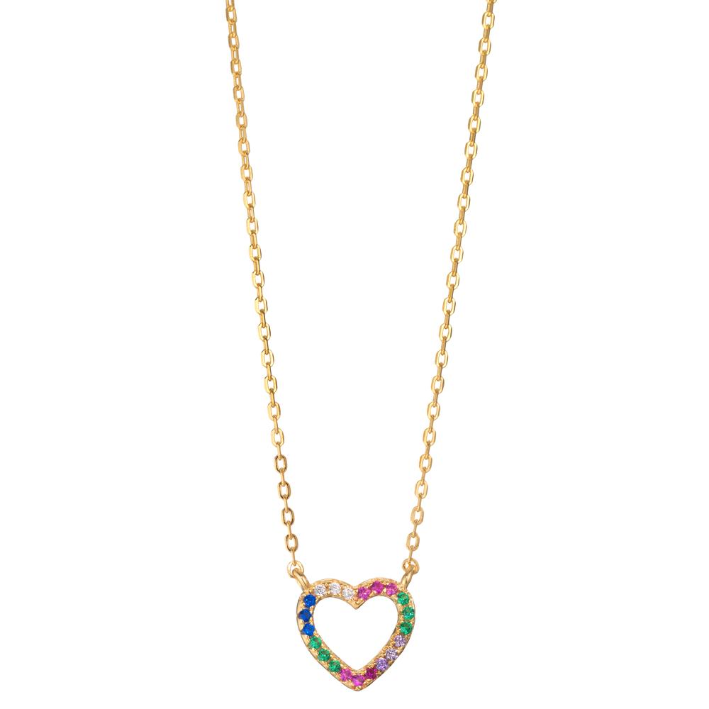 Collier Silber Zirkonia bunt gelb vergoldet Herz 40-45 cm verstellbar Ø10 mm