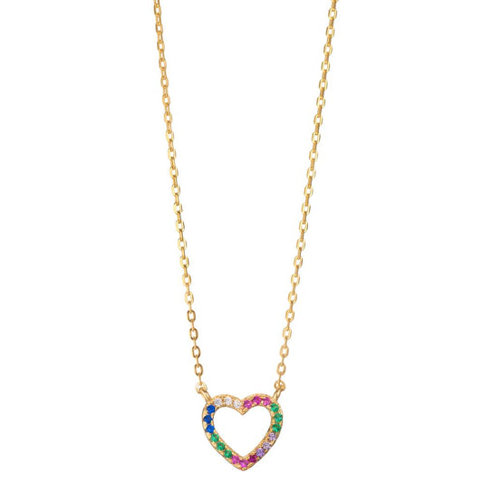 Collier Silber Zirkonia bunt gelb vergoldet Herz 40-45 cm verstellbar Ø10 mm