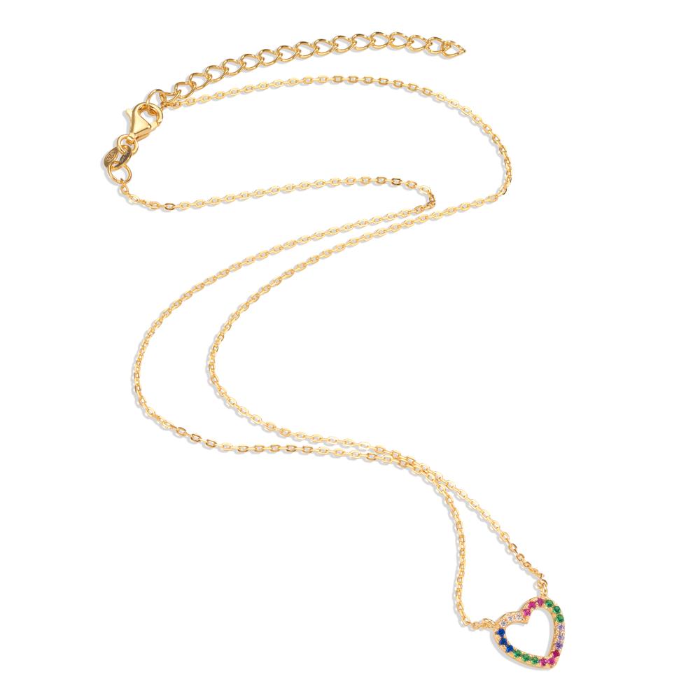 Collier Silber Zirkonia bunt gelb vergoldet Herz 40-45 cm verstellbar Ø10 mm