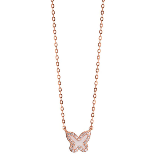 Collier Silber Zirkonia rosé vergoldet Schmetterling 40-45 cm verstellbar Ø9 mm