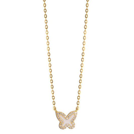 Collier Silber Zirkonia gelb vergoldet Schmetterling 40-45 cm verstellbar Ø9 mm