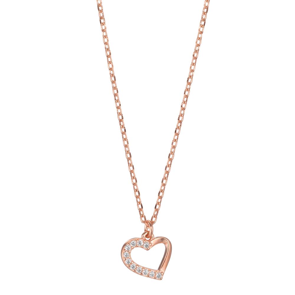 Collier Silber Zirkonia 11 Steine rosé vergoldet Herz 40-45 cm verstellbar Ø8.5 mm
