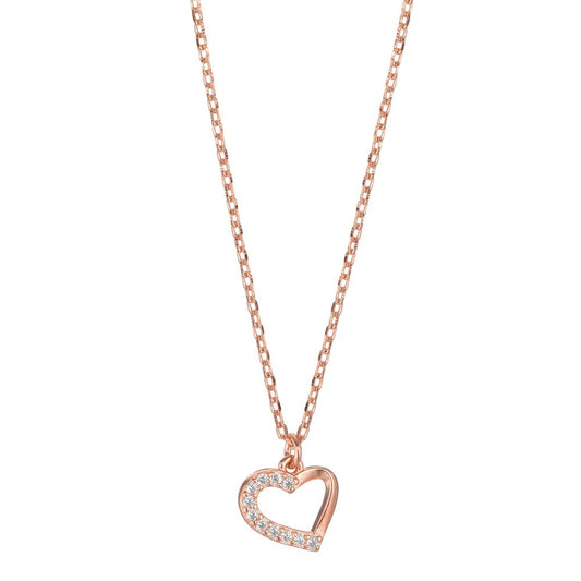 Collier Silber Zirkonia 11 Steine rosé vergoldet Herz 40-45 cm verstellbar Ø8.5 mm