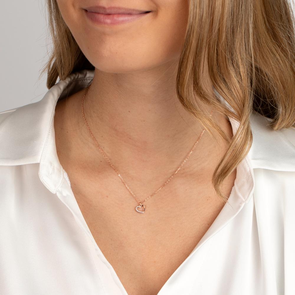 Collier Silber Zirkonia 11 Steine rosé vergoldet Herz 40-45 cm verstellbar Ø8.5 mm