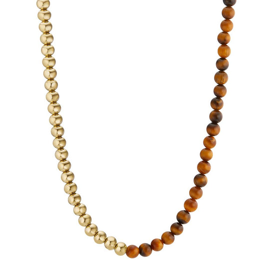 Halskette Muse in Gold aus Edelstahl mit Tigerauge, 42-45 cm verstellbar, Ø4 mm