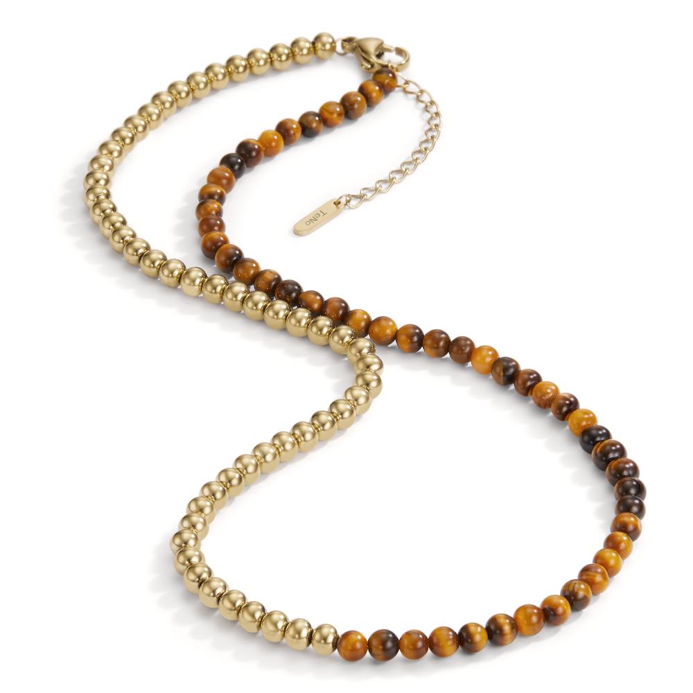 Halskette Muse in Gold aus Edelstahl mit Tigerauge, 42-45 cm verstellbar, Ø4 mm