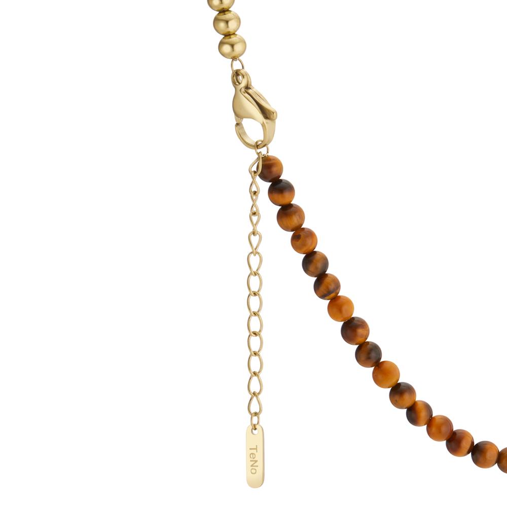 Halskette Muse in Gold aus Edelstahl mit Tigerauge, 42-45 cm verstellbar, Ø4 mm