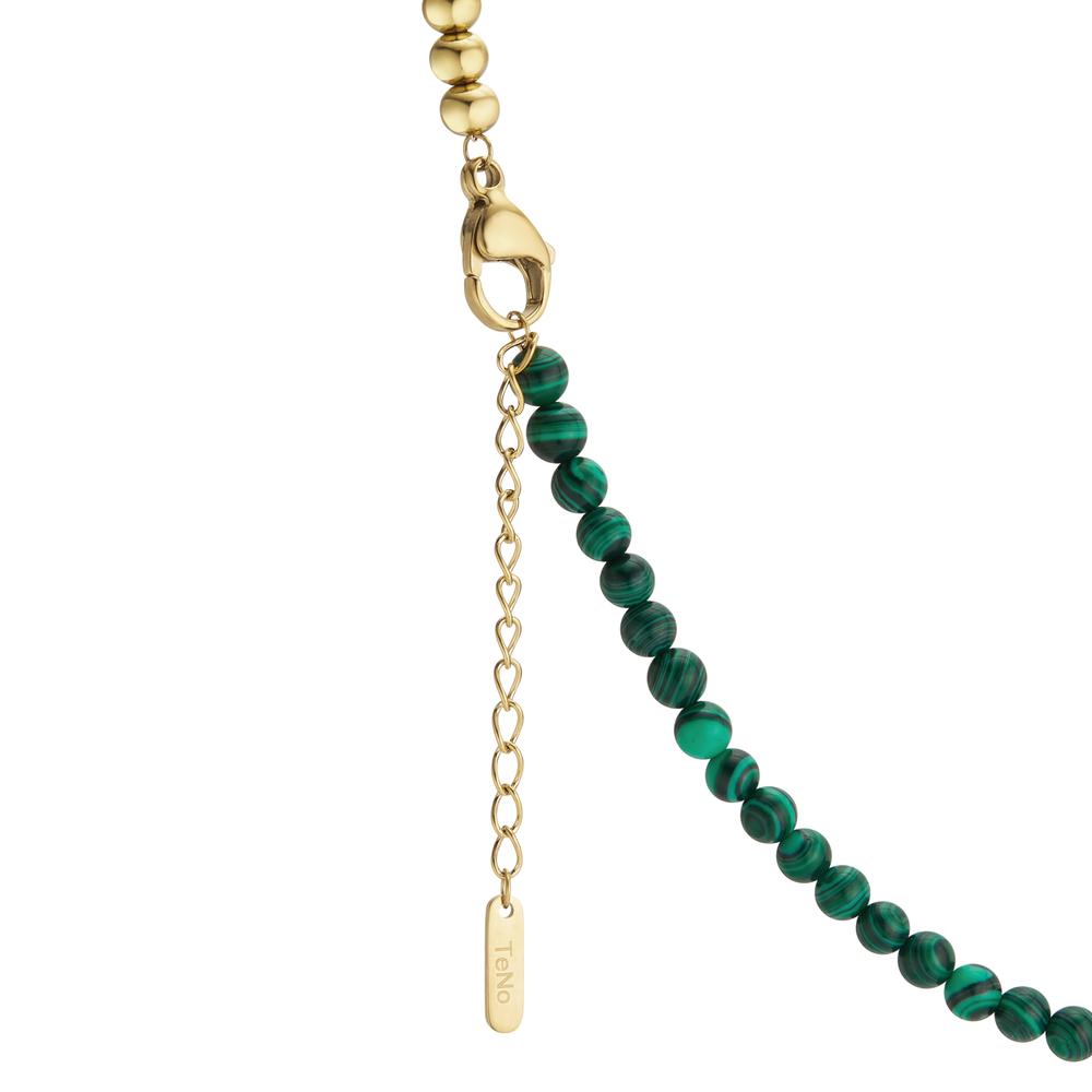 Halskette Muse Gold aus Edelstahl mit Malachit Perlen, 42-45 cm verstellbar, Ø4 mm