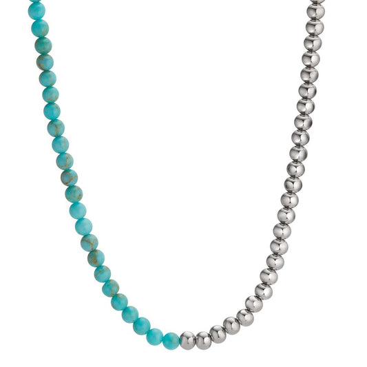 Halskette Muse Silver aus Edelstahl mit Türkis-Perlen, 42-45 cm verstellbar, Ø4 mm