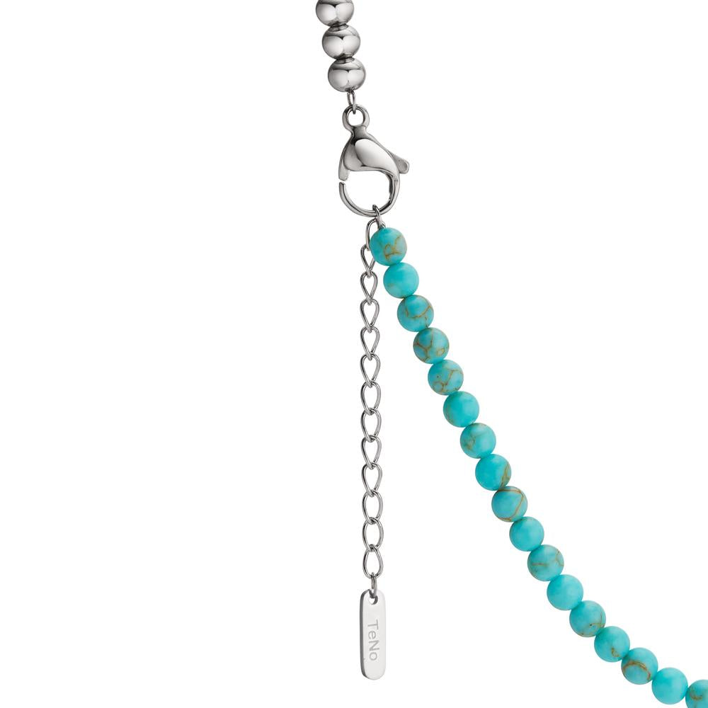 Halskette Muse Silver aus Edelstahl mit Türkis-Perlen, 42-45 cm verstellbar, Ø4 mm