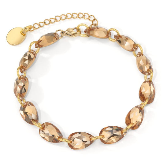 Armband Edelstahl Zirkonia cognac, 12 Steine gelb IP beschichtet 17-21 cm verstellbar
