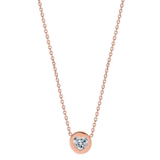 Collier Edelstahl Zirkonia rosé IP beschichtet Herz 40-45 cm verstellbar