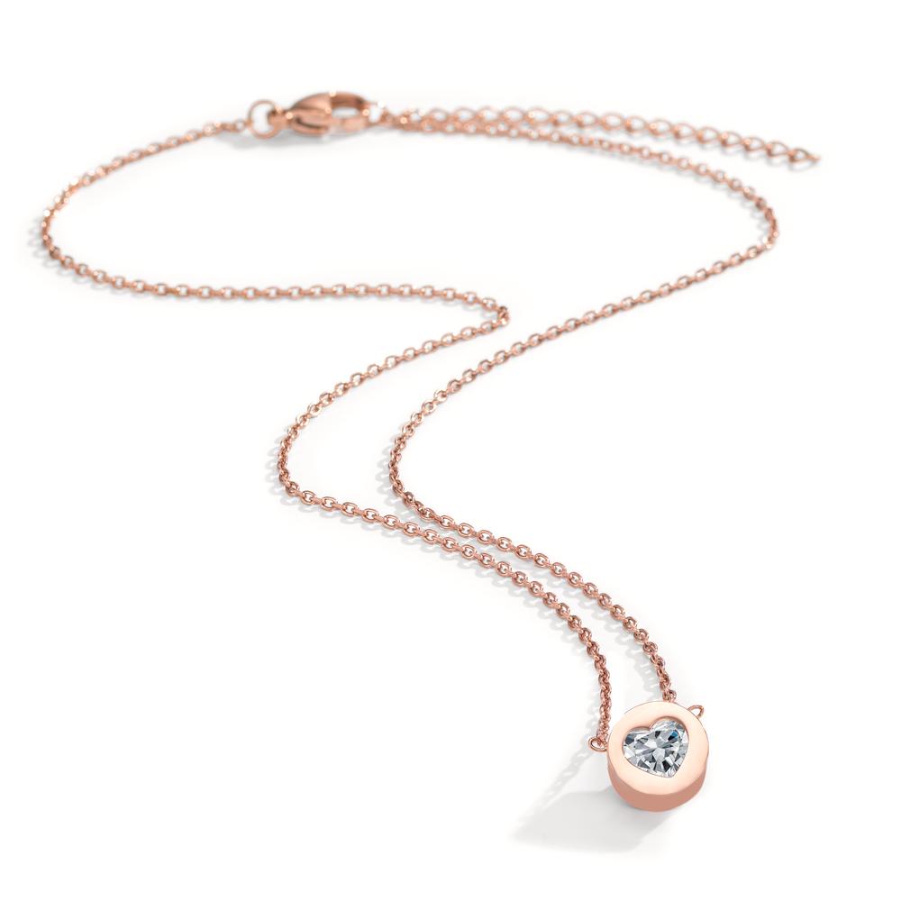 Collier Edelstahl Zirkonia rosé IP beschichtet Herz 40-45 cm verstellbar