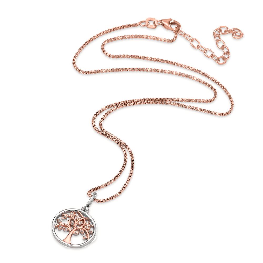 Halskette mit Anhänger Silber Zirkonia 14 Steine rosé vergoldet Lebensbaum 42-47 cm verstellbar Ø17 mm