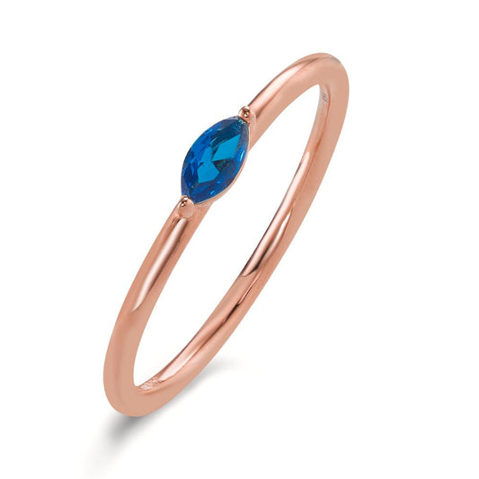 Fingerring Silber Zirkonia blau rosé vergoldet