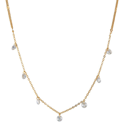 Collier Silber Zirkonia 7 Steine gelb vergoldet 42-45 cm verstellbar, Made in Italy