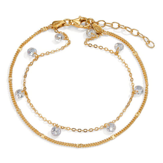 Armband Silber Zirkonia 8 Steine gelb vergoldet 17-20 cm verstellbar, Made in Italy