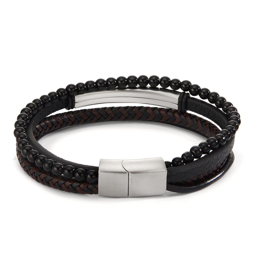 Gravurarmband Edelstahl, Kunstleder synth. Stein 24 cm