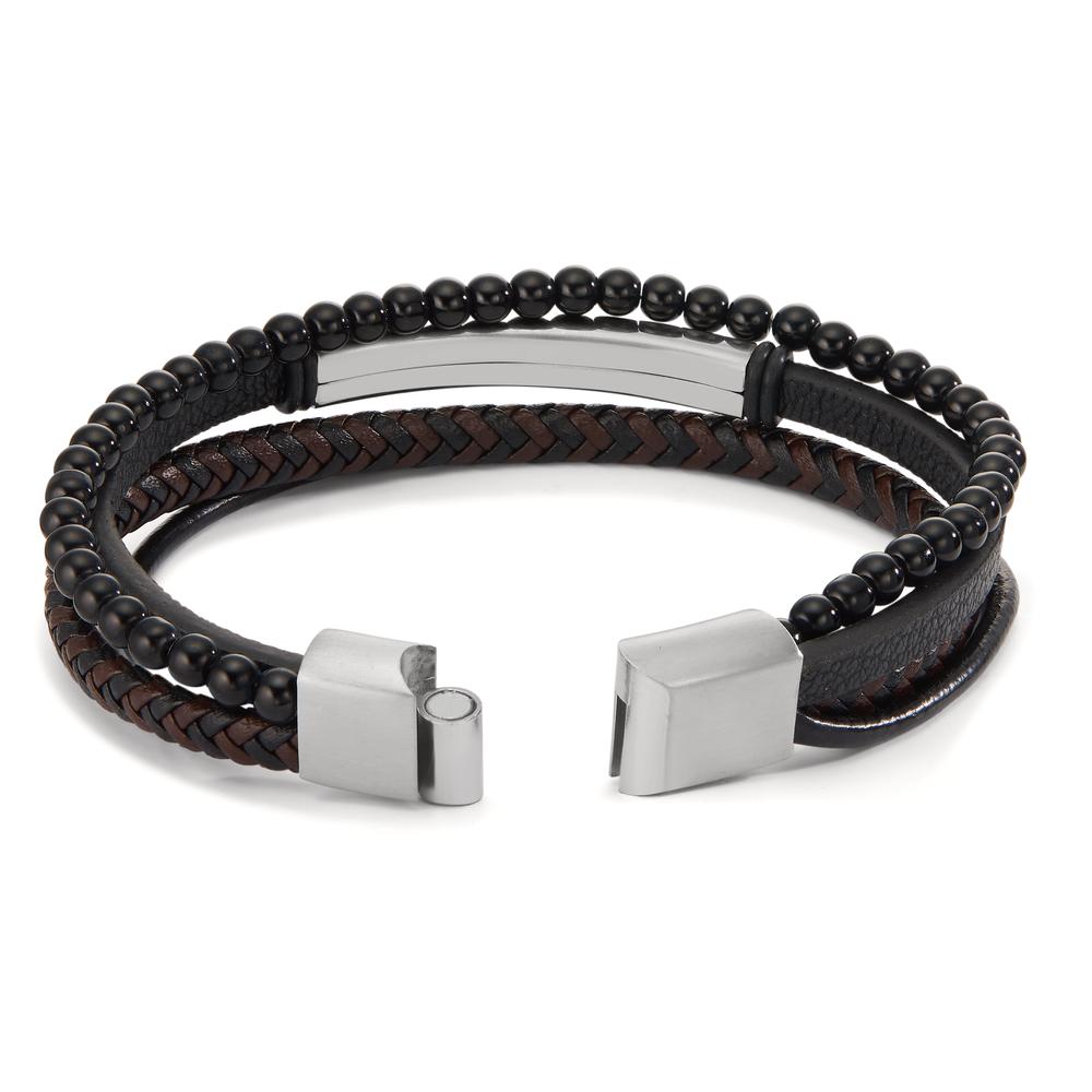 Gravurarmband Edelstahl, Kunstleder synth. Stein 24 cm
