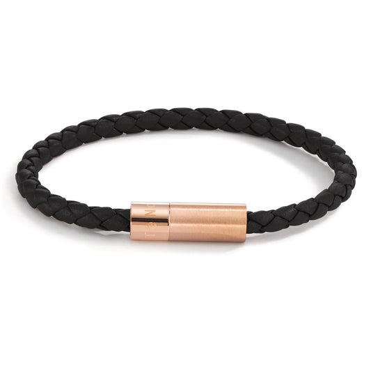 Armband Leder, Edelstahl rosé IP beschichtet 25 cm