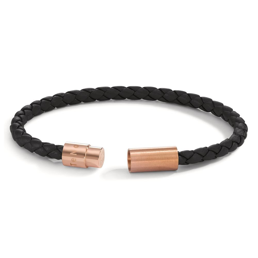 Armband Leder, Edelstahl rosé IP beschichtet 25 cm