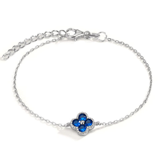 Armband Silber Zirkonia saphirblau, 4 Steine rhodiniert Blume 16-19 cm verstellbar