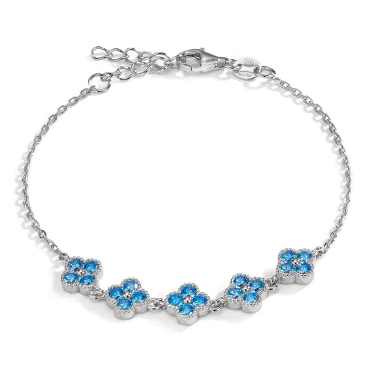 Armband Silber Zirkonia hellblau, 20 Steine rhodiniert Blume 16-19 cm verstellbar