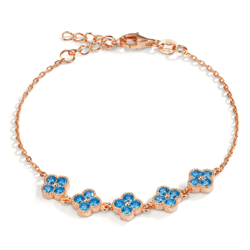 Armband Silber Zirkonia hellblau, 20 Steine rosé vergoldet Blume 16-19 cm verstellbar